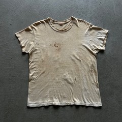 Vintage 50s Hanes Thrashed Shirt Size Large White Stained Distressed 100% Cotton