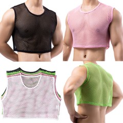 Men Mesh Mini Vest Crop Tops Sexy Muscle Sports Gym Transparent Fishnet T-Shirts