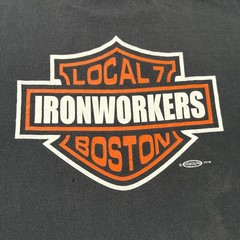 Vintage Boston Ironworkers Shirt Mens XL Harley Davidson Parody Fade