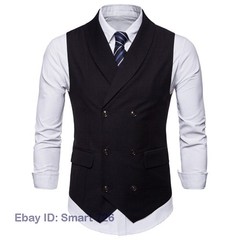 Mens Casual Formal Business Slim Fit Double-Breasted Waistcoat Coat Suit Vest