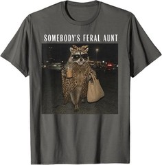 Somebody’s Feral Aunt Raccoon Iced Coffee Sarcastic Animal T-Shirt