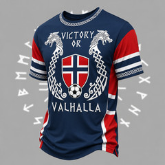 Norway Soccer T-Shirt Viking Victory or Valhalla Football Fan Norse Flag (S-5XL)