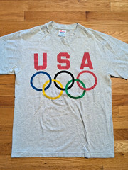 Vintage USA Olympics Graphic T Shirt Hanes Heavyweight M Made USA Single Stitch