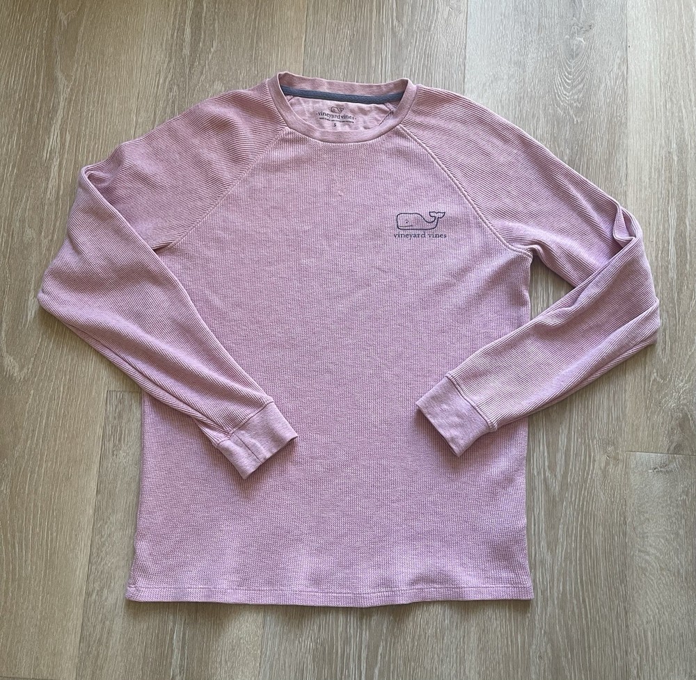 Vineyard Vines Thermal Shirt Men Pink Waffle Knit Stretch Whale Logo Small