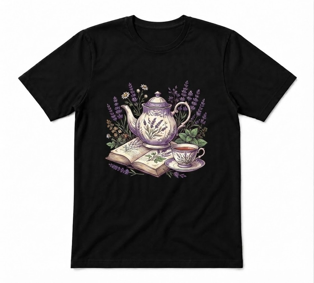 Tea Lover Botanical Cozy Lifestyle Season Graphic Unisex Black T-shirt