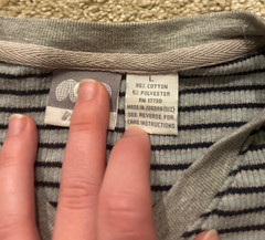 Vintage Utility Wear Knit V Neck Mens Blue and Gray Striped Ribbed Shirt Sz L