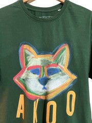 Akoo T-Shirt Graphic Fox Short Sleeve Men’s 2XL Dk Green Lt Green Blue Crew Neck