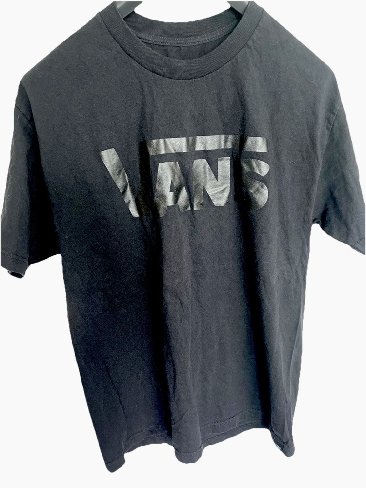 VANS T-Shirt Mens Sz L Short Sleeve Glossy Logo Tee Classic Black On Black Gym