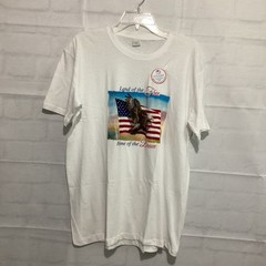 Men’s White Size L Land Of The Free Home Of The Brave T-Shirt America Freedom