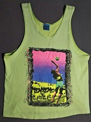 Vintage 1990 Body Ragz Volleyball Tank Top Neon Green Sz Med Oasis Zoo Crew Rare