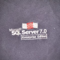 Vintage Faded Blue Microsoft SQL Server 7.0 Embriodered Knit Tech T-Shirt Sz. XL
