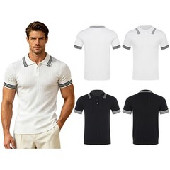 Men Shirt Ribbed Top Summer Knit Tee Casual Button Weekend Business Vacation