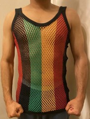 L Rasta Men Vest 100% Cotton Fishnet Fitted String Mesh Stretchy Jamaican Hot