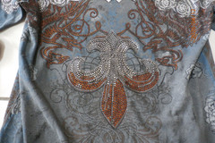 Xzavier Legendary Cross Rhinestone Grunge All Over Print Affliction Shirt S i131