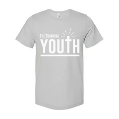 Christian Unisex Youth Tee With Large Typography, Cross Emblem, Sunrise Rays Gra