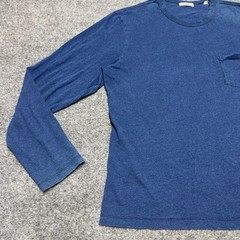 Buck Mason Long Sleeve Pocket Indigo Blue 00% Cotton Crew Neck Men XL BM11137