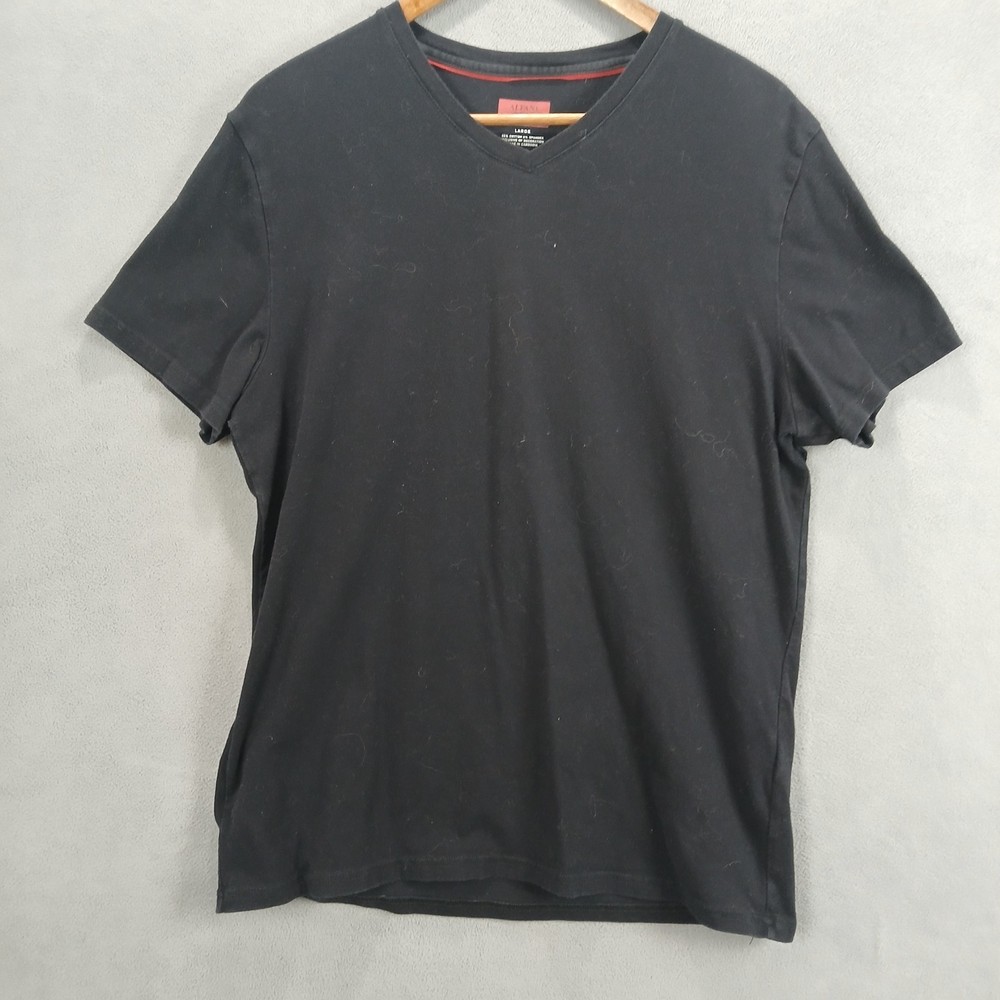Alfani T Shirt Mens Large Black Cotton Stretch Slim Fit V Neck Short Sleeve