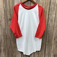 Vintage Russell Athletic Raglan 3/4 Sleeve Baseball Shirt USA Made Red White XL