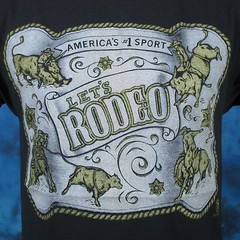 vtg 80s COWBOY LET’S RODEO single stitch T-Shirt SMALL horse bull belt buckle
