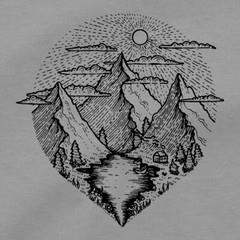 Camping T Shirt River Boat Cabin Sunrise Mountain Hiking Appalachian Trail Tee