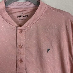 Primo Shirt Mens Medium Pink Henley Polka Dot Lightweight Stretch Tee Jersey