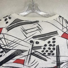 Vintage 90s All Over Print Short Sleeve Collar Henley Large BOXY Canvas Art