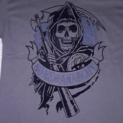 Sons Of Anarchy T-shirt Medium Gray Velvet Flocked Reaper Big Logo Spellout Y2k