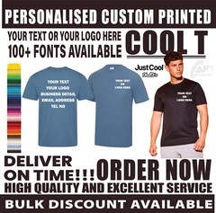 Personalised Custom Just Cool AWDis T-Shirt Text Logo Casual Gym Unisex JC001