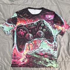 Men’s Multicolor Polyester Elastane Graphic Gaming T-Shirt Crew Neck M A2