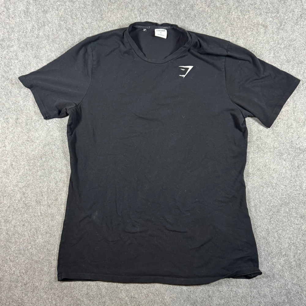 Gymshark T-Shirt Men XL Black GMST4546 Graphic Back Logo Athletic Stretch Tee