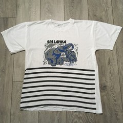 Vintage Sri Lanka Shirt Mens XL White Cotton Elephant Graphic Single Stitch Slim