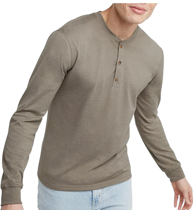 Hanes Comfortblend Originals T-Shirt, Long Sleeve Cotton Henley for Men-SMALL