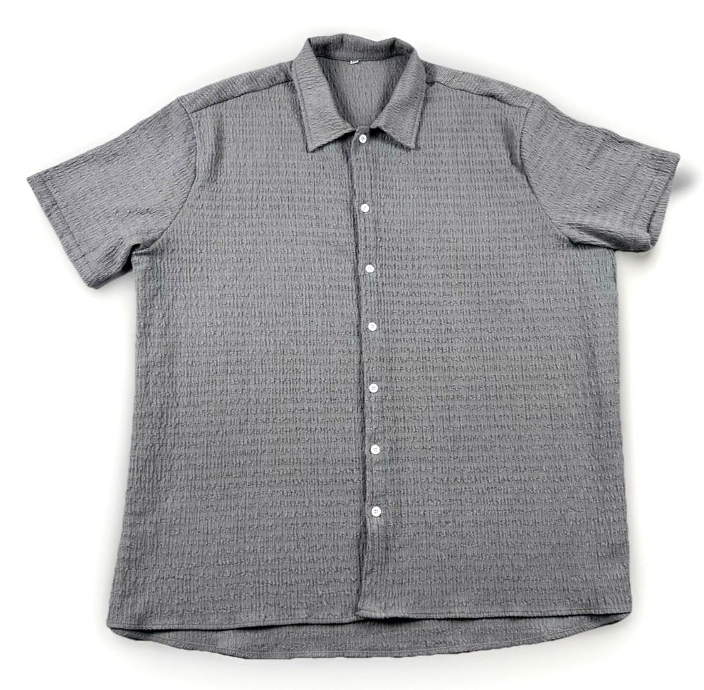 Men’s 4XL Gray Textured Fabric Shorts Sleeve T-shirt Soft Corrugated Stretch