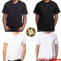 Men 100% Cotton Thick Casual T-Shirt Basic Tee Crew V-Neck White Black S-4XL LOT