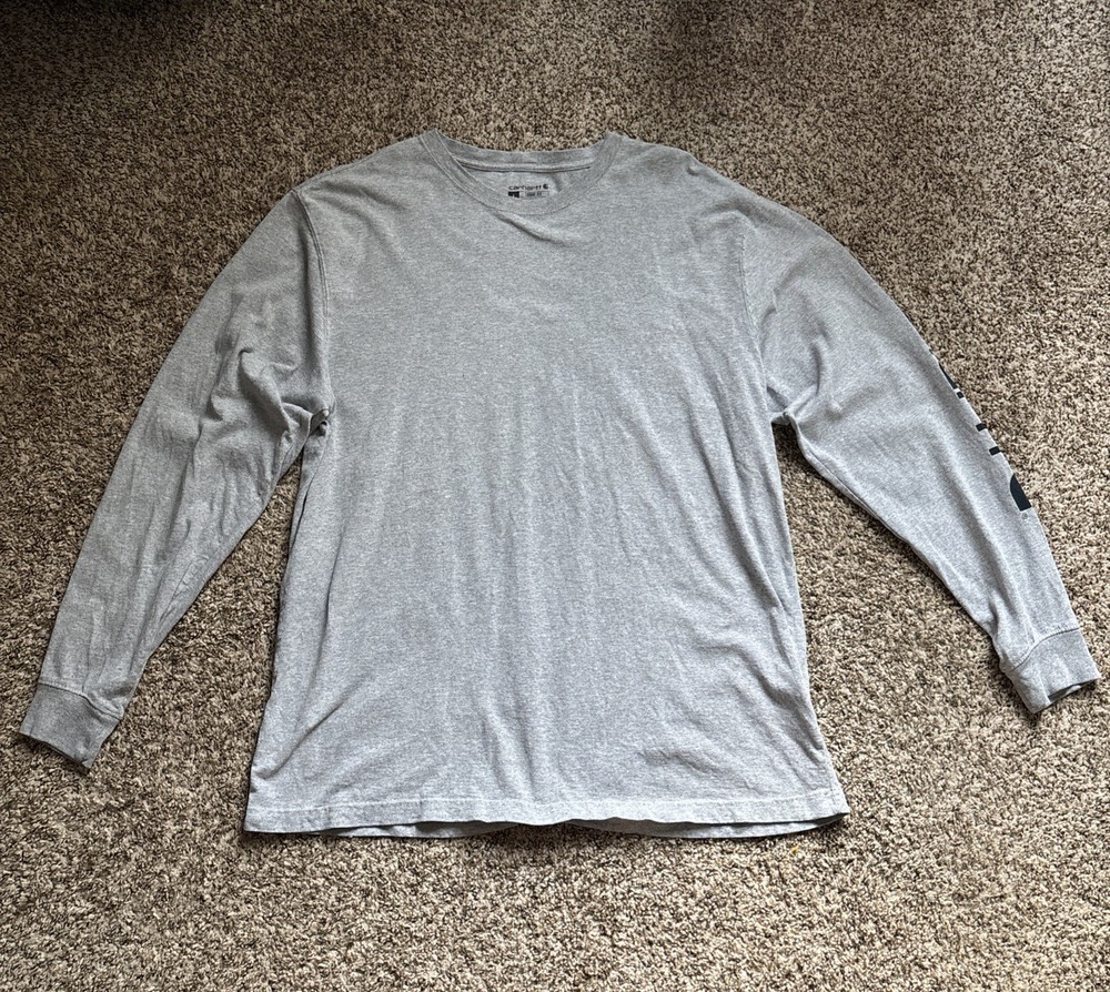 Carhartt Long Sleeve Logo Graphic Shirt Gray Size L Loose Fit TK0231-M Workwear