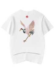 Niepce Japanese Streetwear Embroidery T-shirt Flying Cranes Graphic Tee for Men