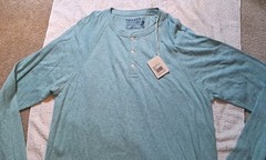 New FAHERTY Cloud Cotton HENLEY T-Shirt Men’ Large Green Smooth Jade Heather