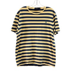Polo Ralph Lauren XL Custom Slim Fit Navy Yellow Striped 100% Cotton Pony Tshirt