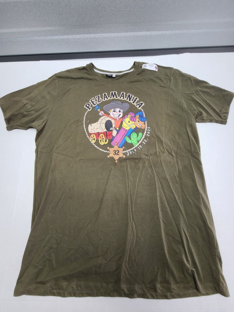 Pezamania 32 XL Olive Green T Shirt PEZ Collector Convention July 19-22 2023