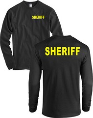 SHERIFF Front and Back Long Sleeve Shirt Huge NEON YELLOW LETTERS Black – NEW