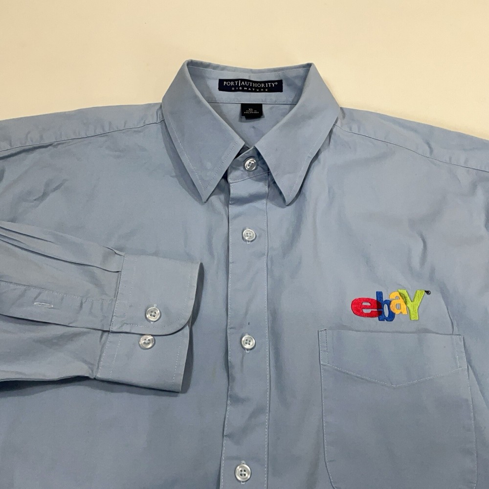 Vintage EBAY Button Down Shirt Promo Logo Embroidered Men’s XL Blue As-is