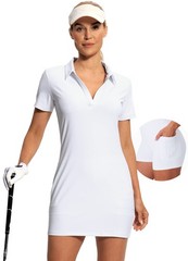 Women Golf Dress with Pockets V Neck Tennis Dress with Shorts Polo Collar Ath…