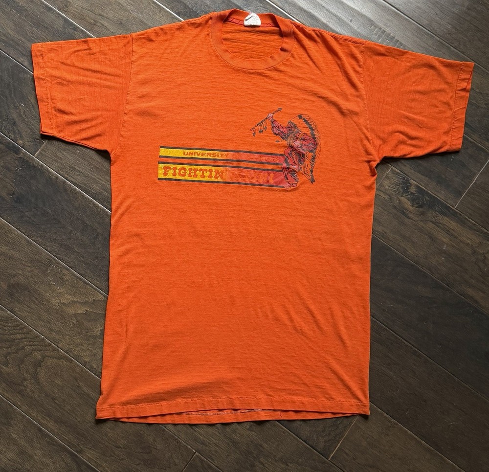 Vintage 80s Illinois Fighting Illini T-shirt Thin Soft Single Stitch