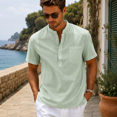 Camisa De Manga Corta Moda Lujo Camiseta Elegante Algodón Linen Para Hombres