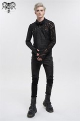Devil Fashion Men Gothic Punk Pullover Pins Asymmetrical Long Sleeve T-shirt