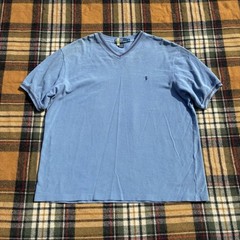 Vintage 90s Polo Ralph Lauren V Neck T Shirt Blue Mens XL Made In USA Old Money