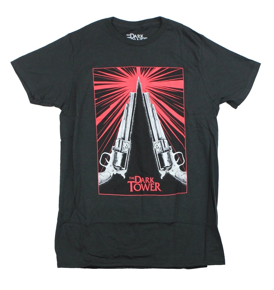 Dark Tower Adult New T-Shirt – The Tower And Pistols Gun Red Gray Design