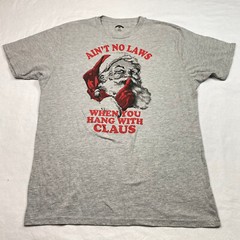 Holiday Time Graphic T Shirt sz L Gray Santa Claus Christmas Holiday Festive