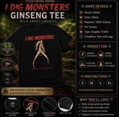 Four Prong Herbs I Dig Monsters Ginseng Shirt Black Gildan Unisex Tee NWT