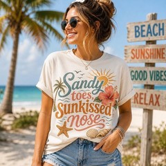 Sandy Toes Sunkissed Nose Beach Vacation Graphic Tee